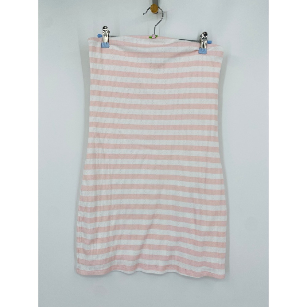 Frankies Bikinis Strapless Mini Dress Womens Large Pink White Striped Ribbed - Picture 4 of 6